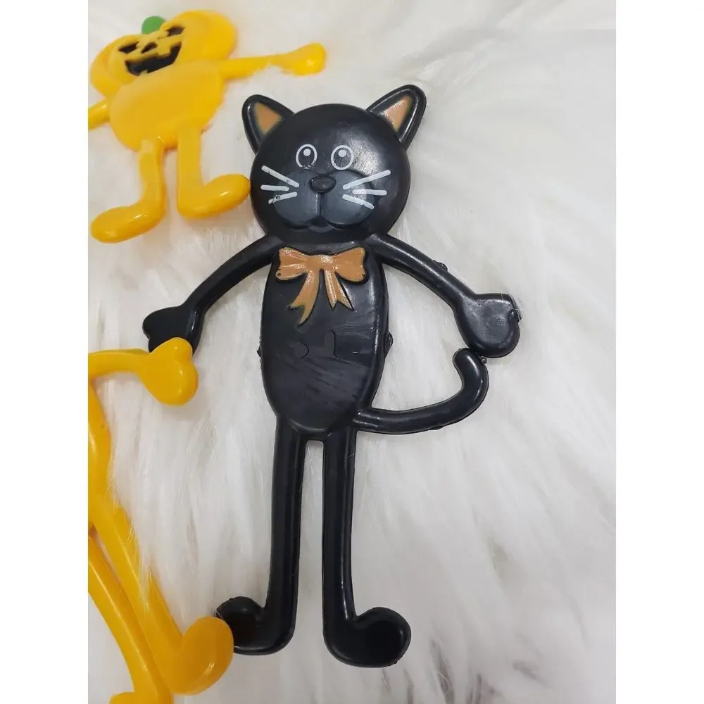 Vintage Bendy Rubber Figure Toy‎ Bendable Halloween Pumpkin Ghost Black Cat Lot